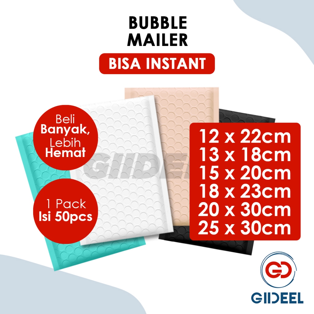 

GIIDEEL INSTANT ISI 50 PCS BUBBLE MAILER 12x22CM 15X20CM 20X30CM PUTIH ANTI PECAH ANTI RIBET BISA INSTANT ADA PEREKAT