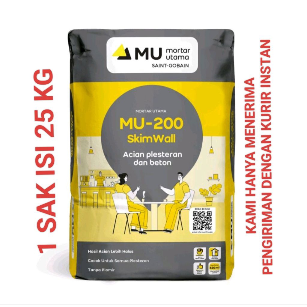MU-200 Skim Wall 20 kg Semen Mortar Utama Acian Plesteran dan Beton