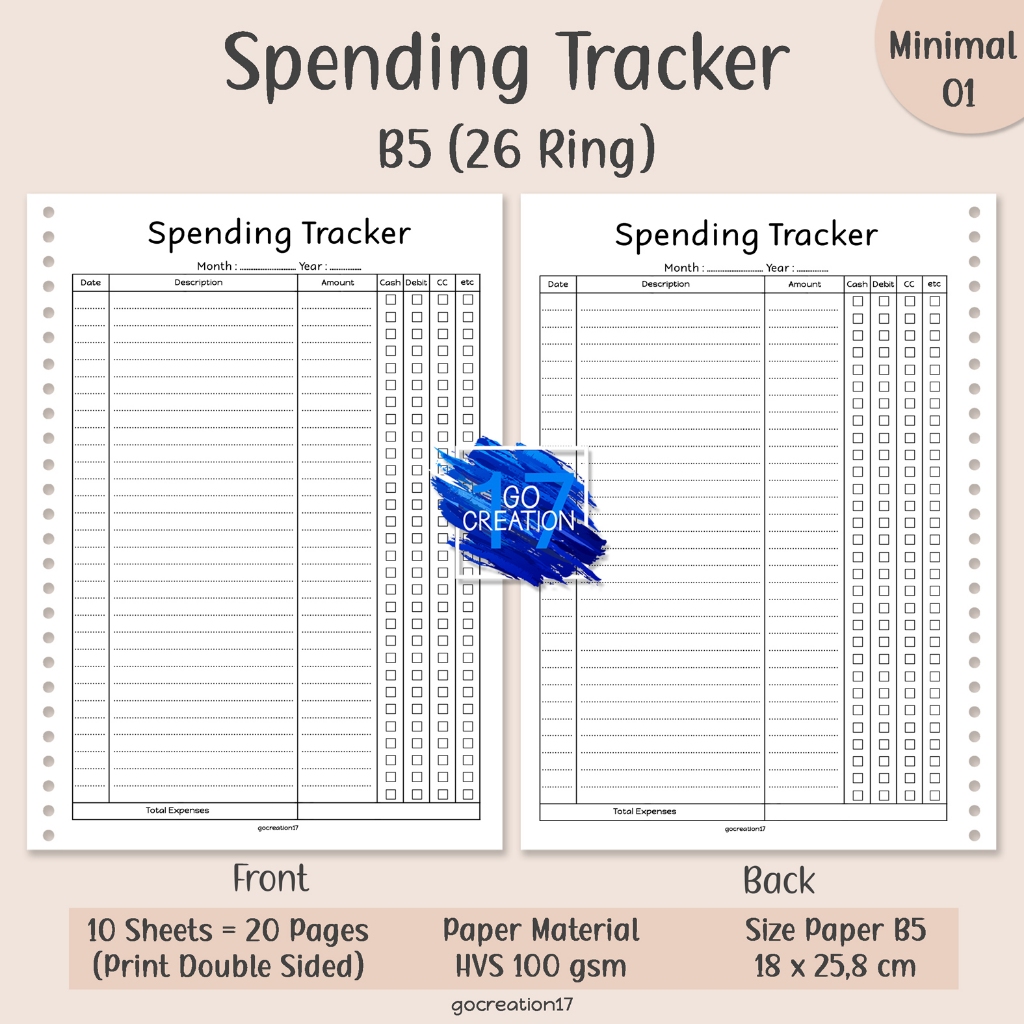 

Kertas Isi Binder Planner Spending Tracker Simple Minimalis B5