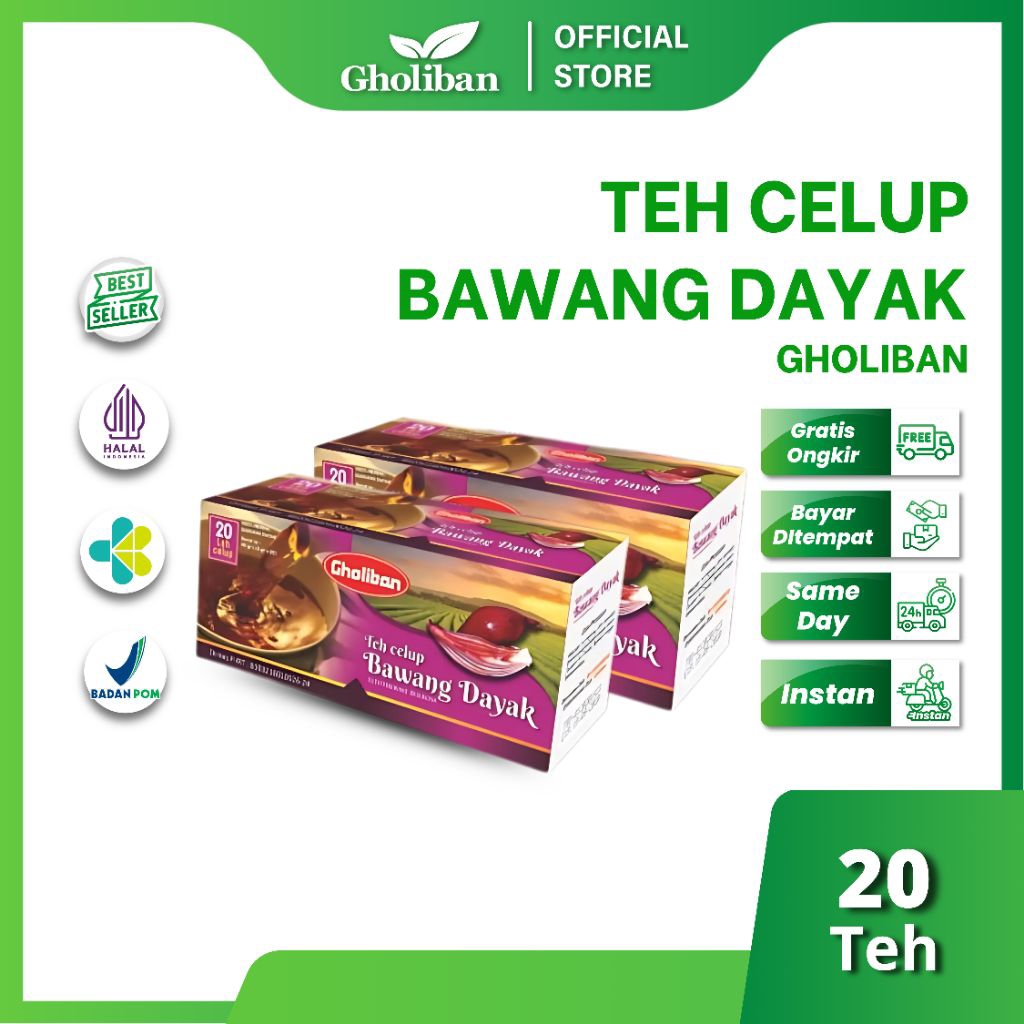 

Gholiban Teh Celup Bawang Dayak 20 Teh Herbal Tradisional Penyeimbang Gula Darah & Detoks Alami