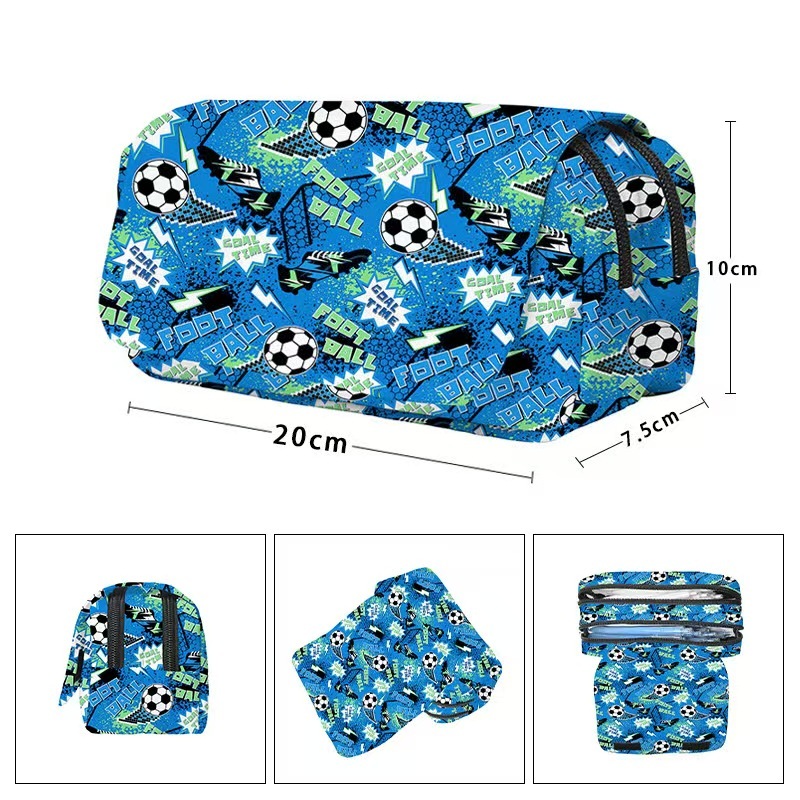 

Football Boy Flip Pen Bag Polyester Student Double Layer Pencil Box Large Capacity Stationery Storage Bag