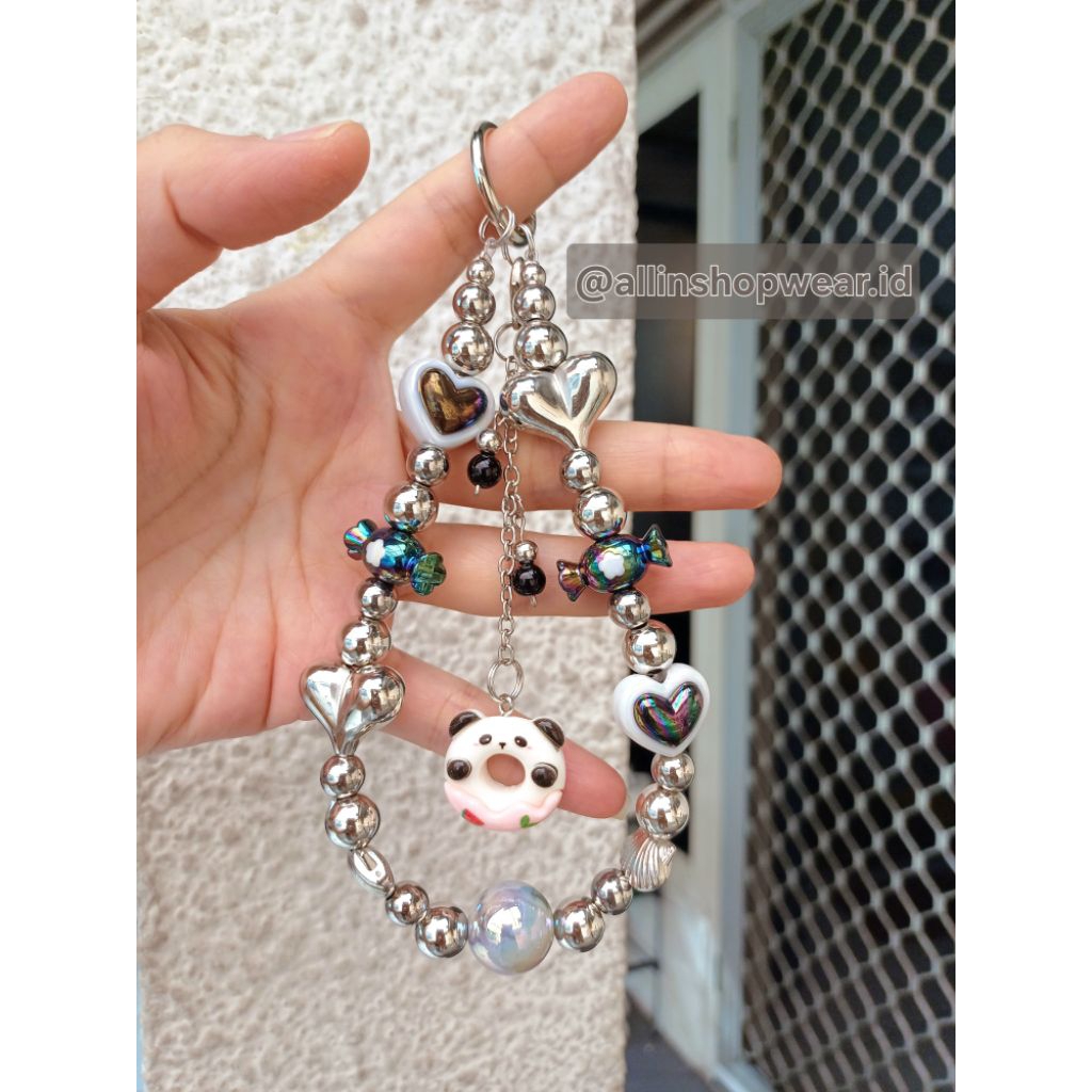 Gantungan hp/kunci/tas charm chain strap hp rantai hp silver love[allinshopwear.id]
