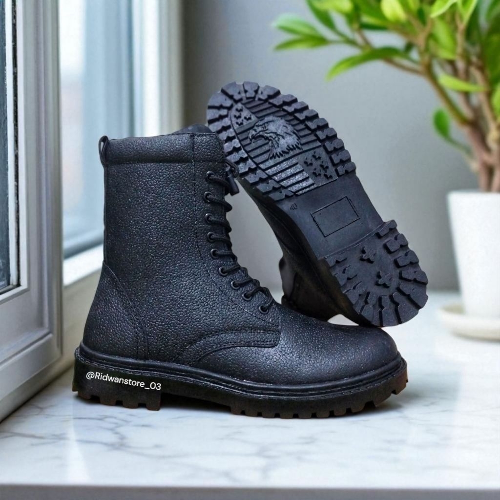 Sepatu PDL Boots Kulit Jeruk Tali Resleting Sepatu PDL Tni Ad Satpam Security Hansip Kerja