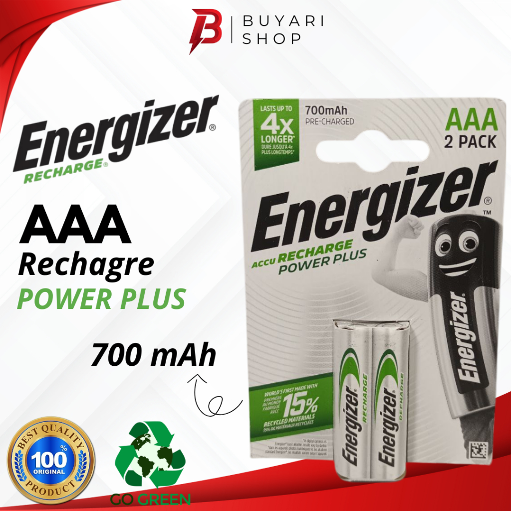 ORIGINAL ENERGIZER Baterai Cas AAA Energizer Recharge 1.2V 700mAh 2 PCS Baterai Cas AAA Energizer Re