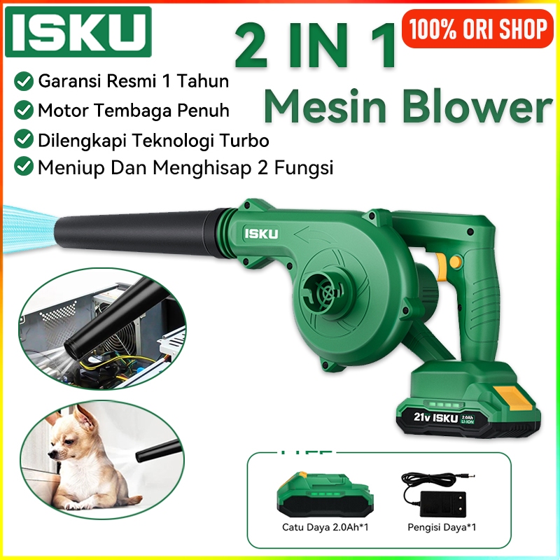 【Garansi 1 tahun】ISKU Hand Blower Lithium Cordless 21V Blower Baterai 2 in 1 Ringan Blower Cordless 