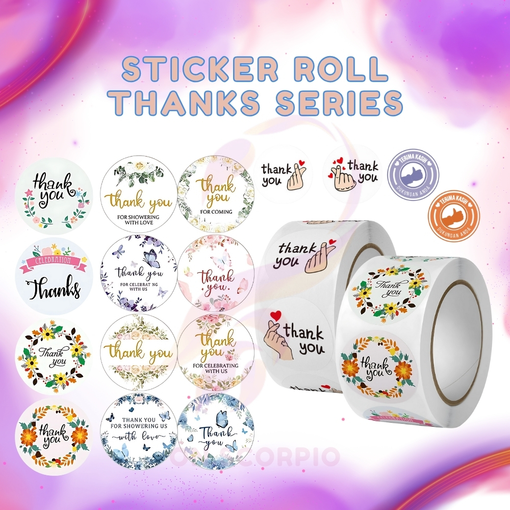

◪PIO◪ Sticker Roll Thank You Isi 500 Pcs Stiker Terima Kasih Warna Adhesive Seal Label 25mm SS001