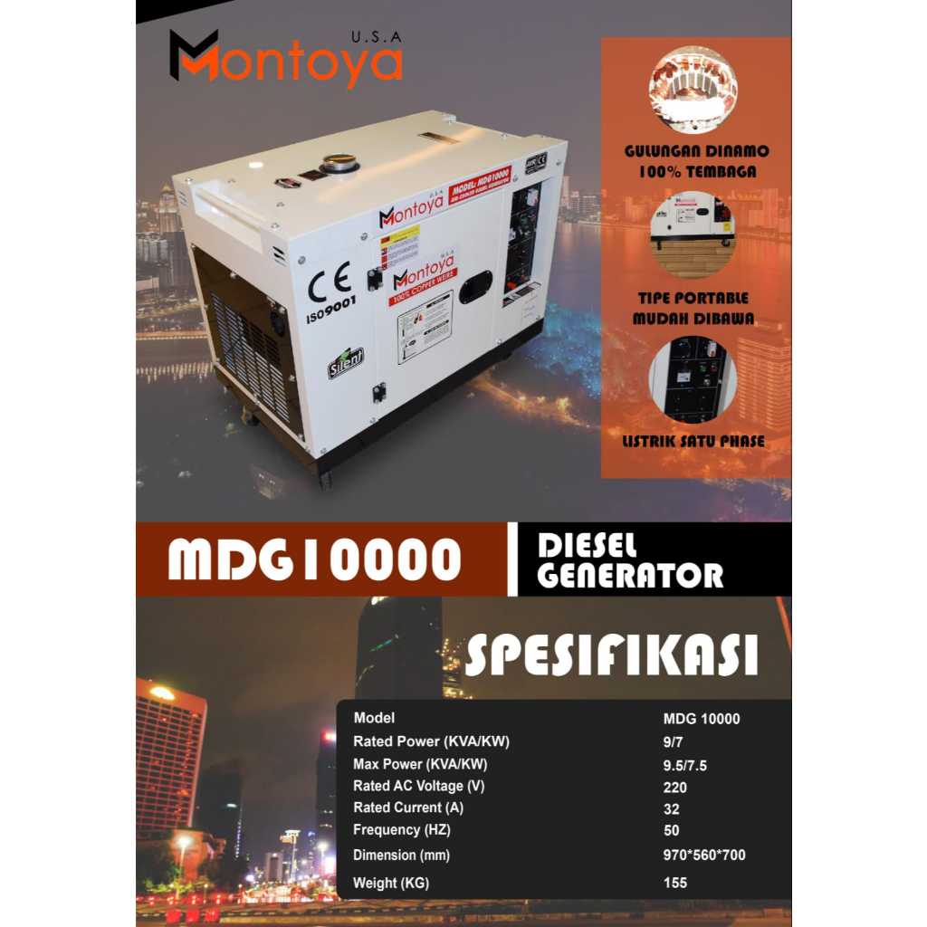 GENSET SILENT 9-10 KVA 7500 WATT SOLAR MONTOYA MDG 10000