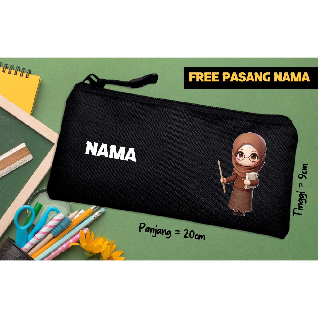 

GRATIS NAMA Pencil Case Casual Medium Anak Sekolah dan Guru Kekinian untuk Anak & Remaja Bahan Cordura