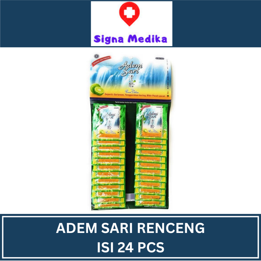 

Adem Sari Sparkling Lime Renceng Isi 24 Sachet @7gr - Pereda Panas Dalam