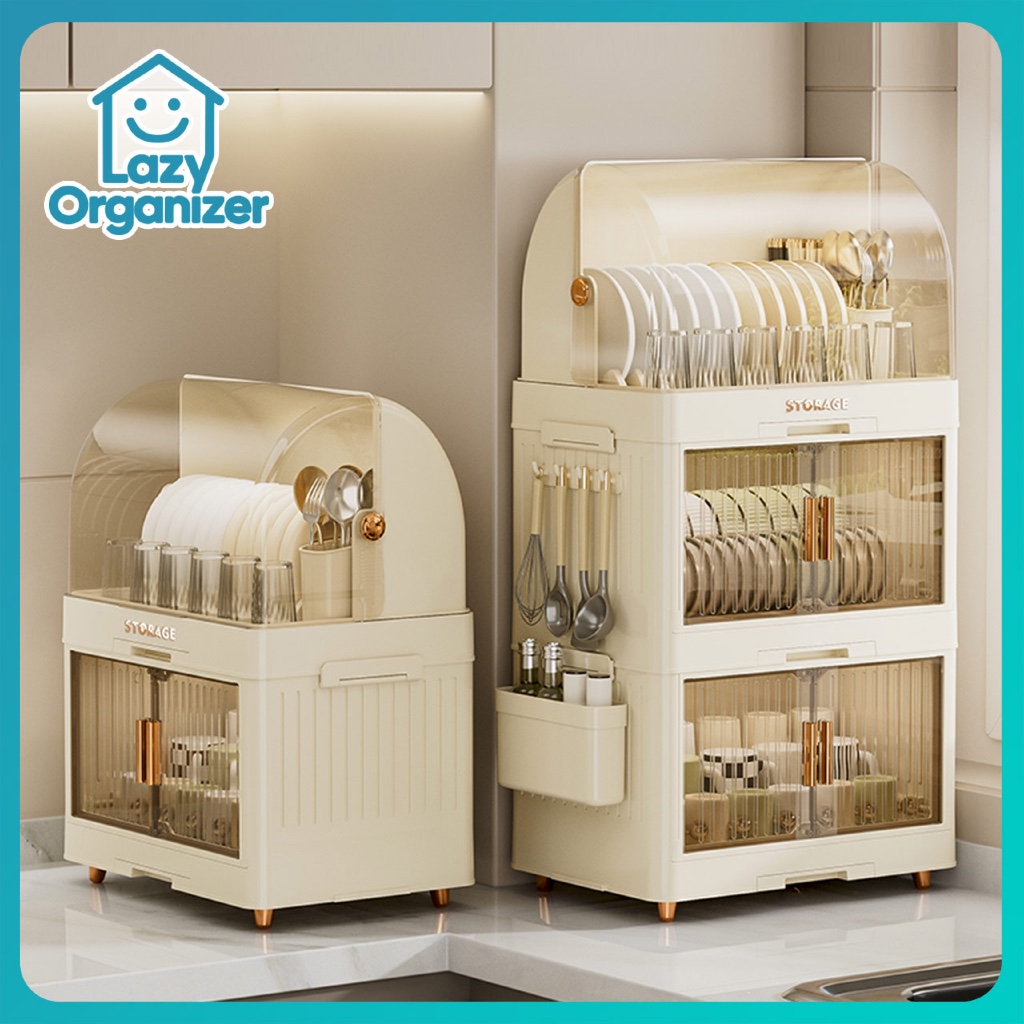 [50cm Besar] LYO Rak Piring Plastik Tertutup Rak Pengering Piring Lipat Rak Cuci Piring Rak Mangkok 