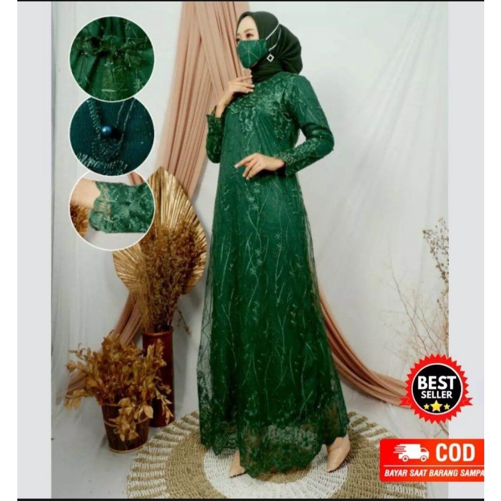 Najma Gamis Brokat Maxy Dress Pesta Lebaran Gamis Muslim Wanita Dewasa Tille Mutiara Payet Butik