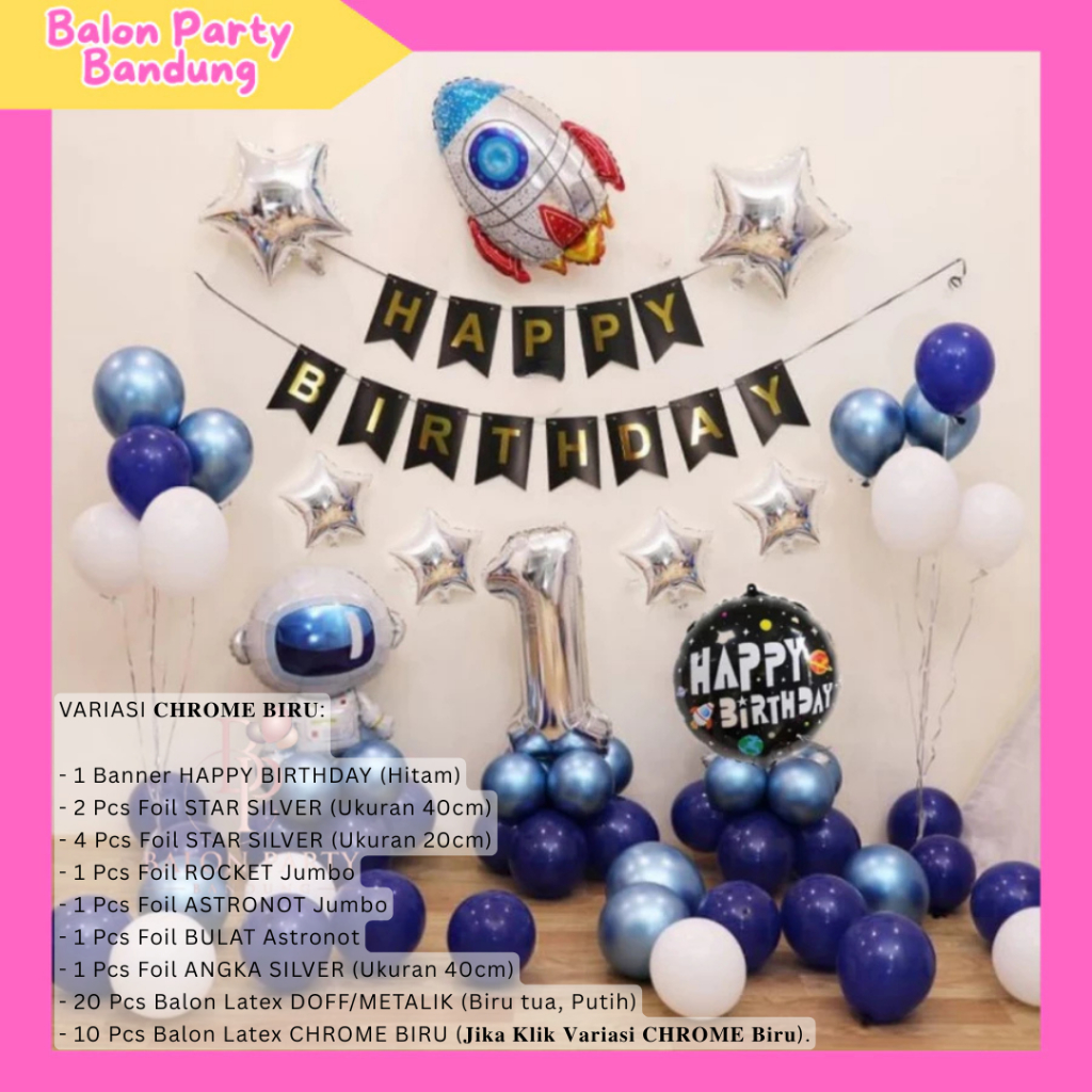 BALON PARTY Paket Dekorasi Balon Ulang Tahun Astronot Roket (Galaxy 2) / Ultah Anak