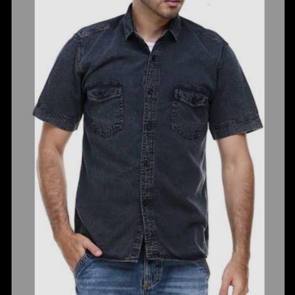 Kemeja Denim Pria Lengan pendek Kemeja jeans Pria Lengan Pendek