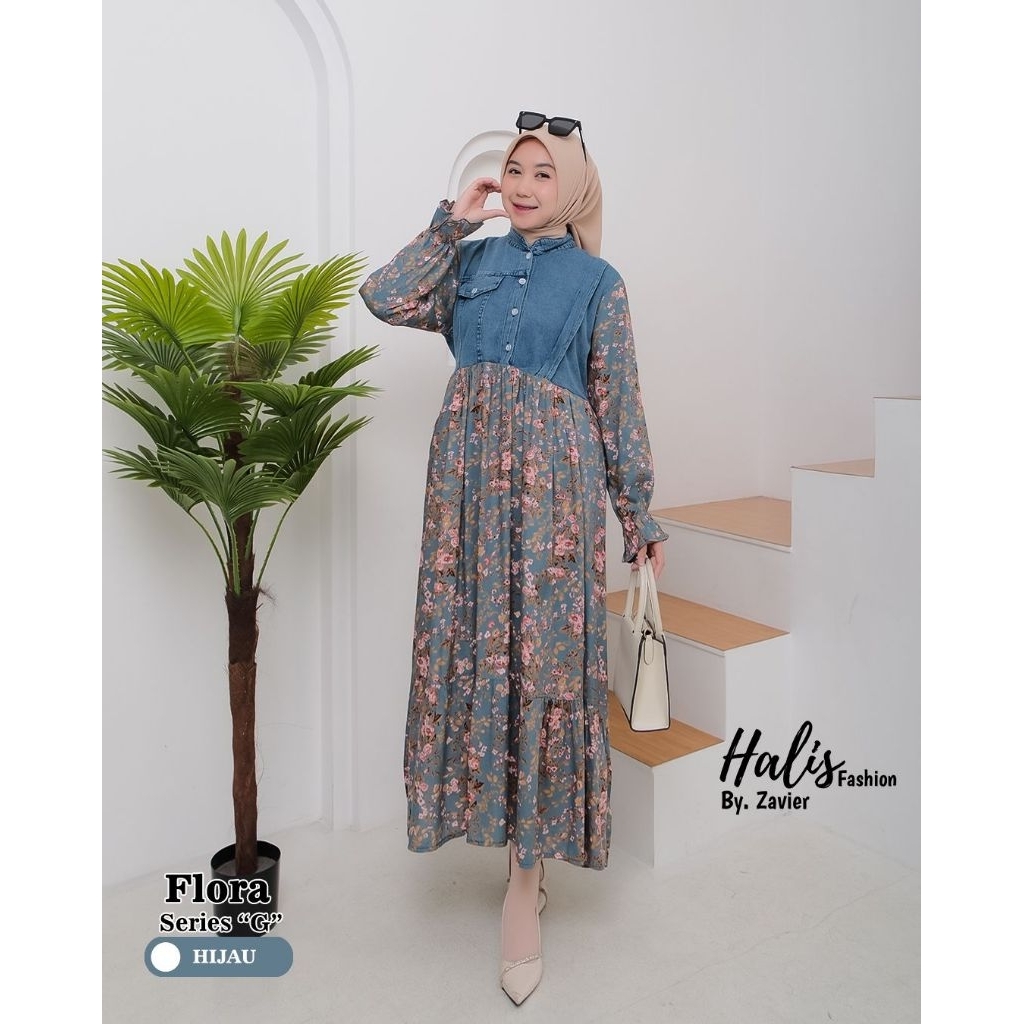 Flora Series "G" Midi Dress Jeans Mix Rayon Ori Halis Fashion by Zavier