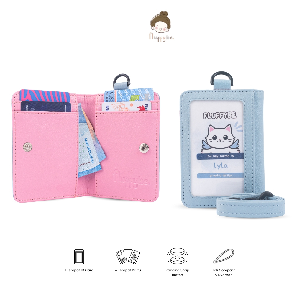 

Fluffybe - Lanyard ID Card Dompet Kartu Gantungan Name Tag Multifungsi Light Blue-Pink