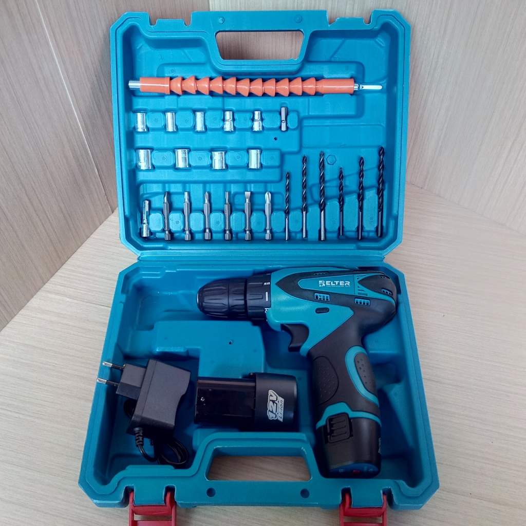 BELTER Mesin Bor Baterai 12 Volt Bor Tangan Cordless Drill Set Bor Batre Lengkap