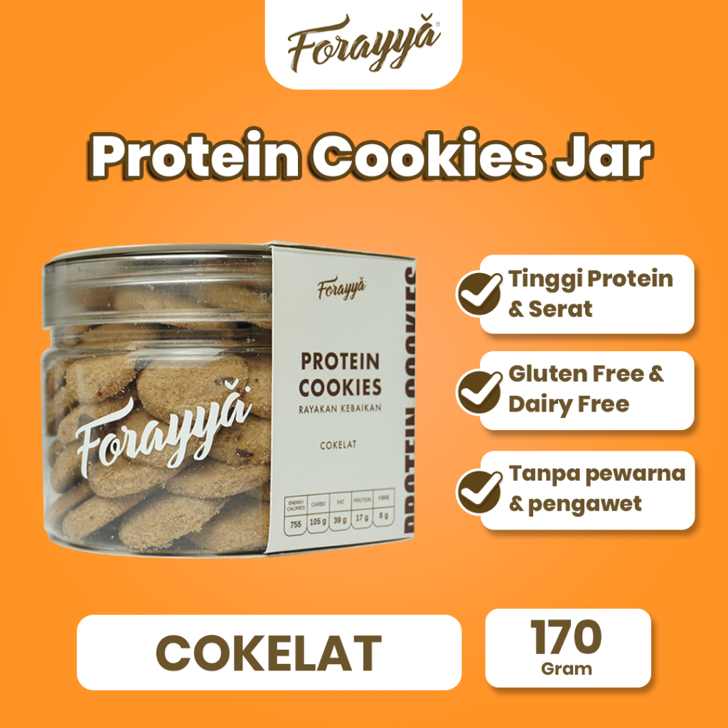

Protein Cookies Jar Cokelat 170g - Healthy Snack Kue Kering Gluten Free Tinggi Protein Asam Amino