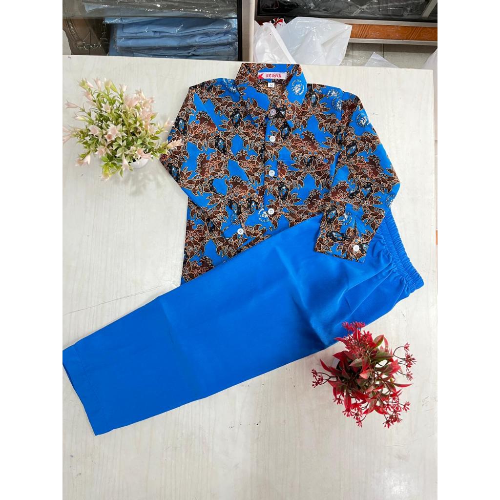 BAJU SERAGAM TK/PAUD BATIK WARNA BIRU/KUNING