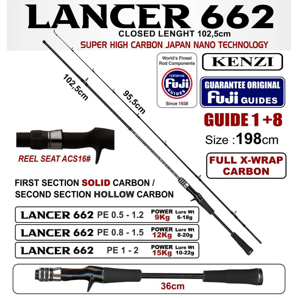 Rod BC / BAITCASTING KENZI LANCER SOLID CARBON FULL X-WRAP CARBON