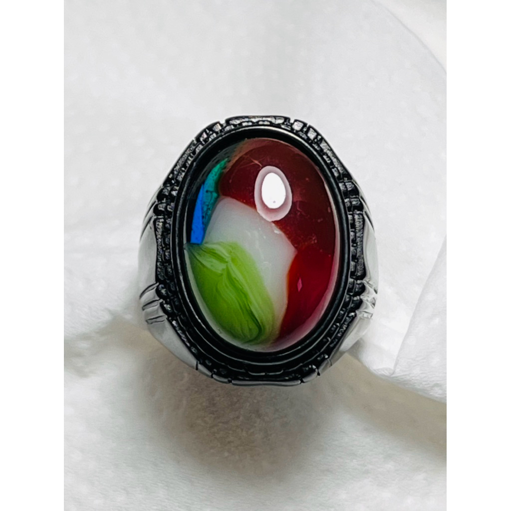 Cincin akik pancawarna ring titanium hitam top akik model oval ring supermewah