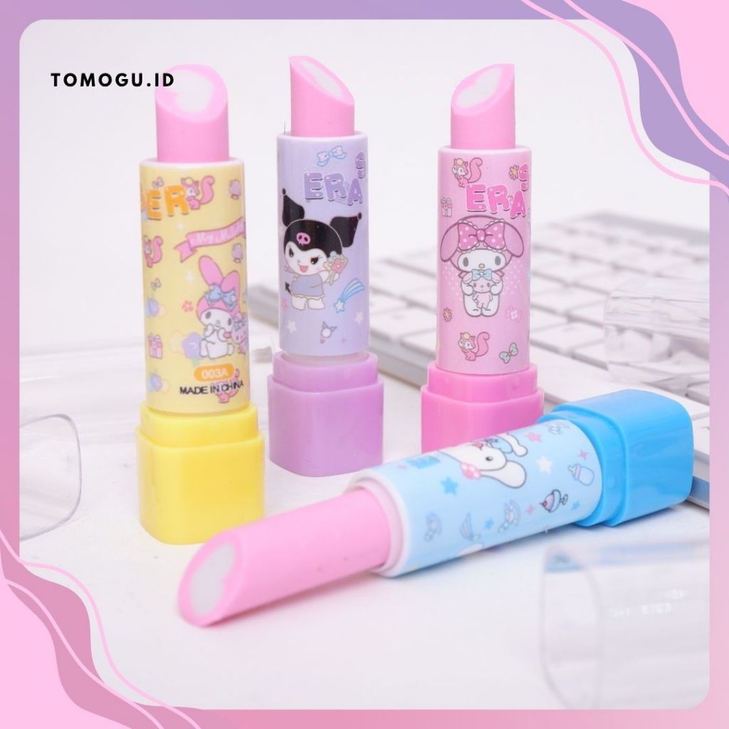 

Penghapus bentuk lipstik dengan karakter kuromi my melody cinnamonroll pompurin eraser twist putar