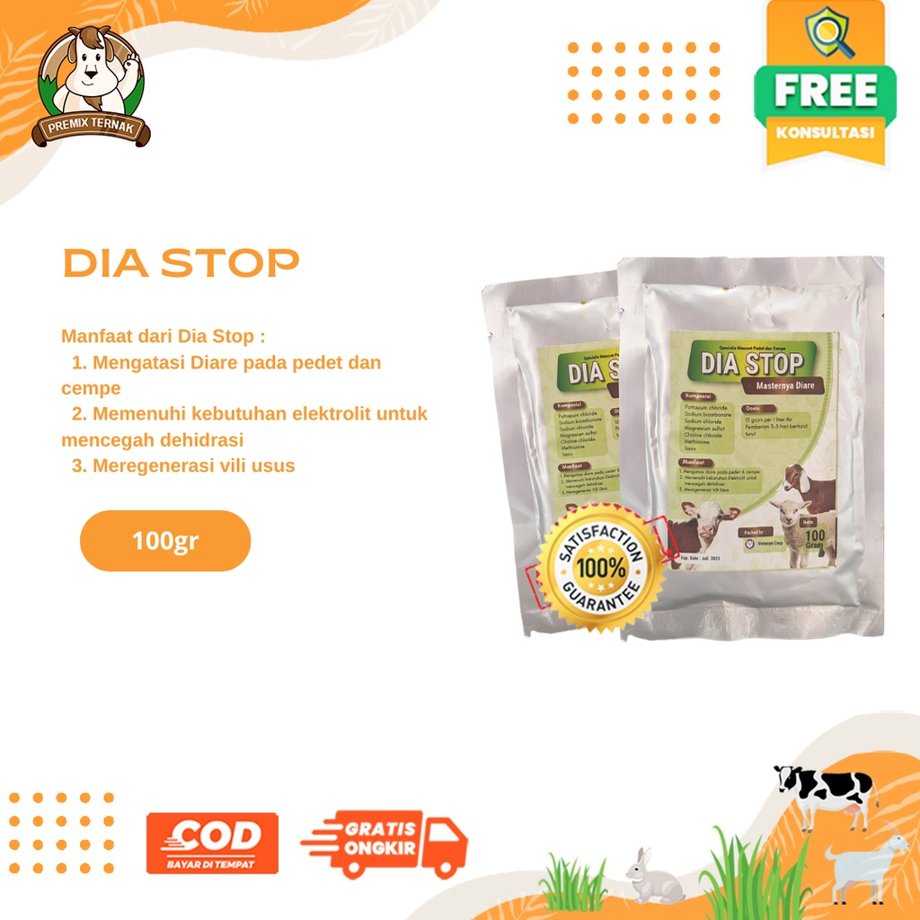 DIA STOP 100 GRAM - Obat Diare Mencret Hewan Ternak Sapi Kambing Domba Cempe dan Pedet - Masternya D