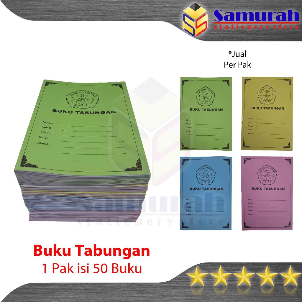 

Buku Tabungan Anak Sekolah - Koperasi - Arisan - Pencatatan Kredit - 1 Pak isi 50 buku @ 10 Lembar Soft Cover
