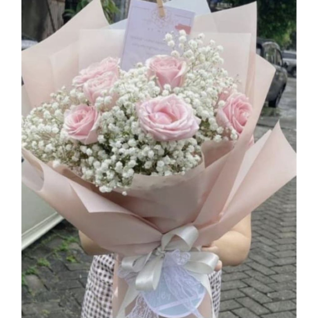 Buket Bunga Mawar Pink Asli Kado Ulang tahun Dan Wisuda