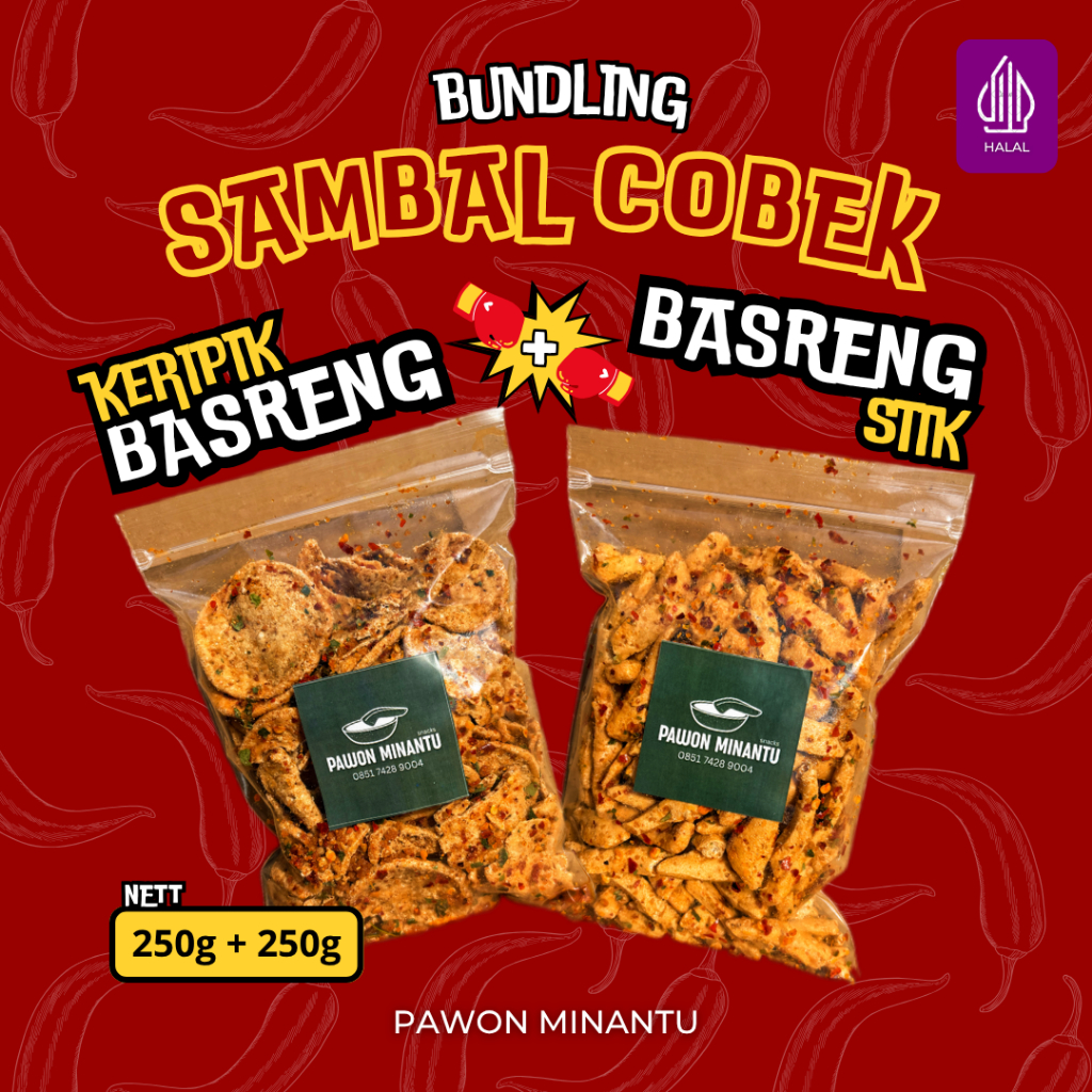 

Basreng Pedas Daun Jeruk Cikur Sambal Cobek ( Bundling ) Basreng Pipih 250gr + Basreng Stik 250gr