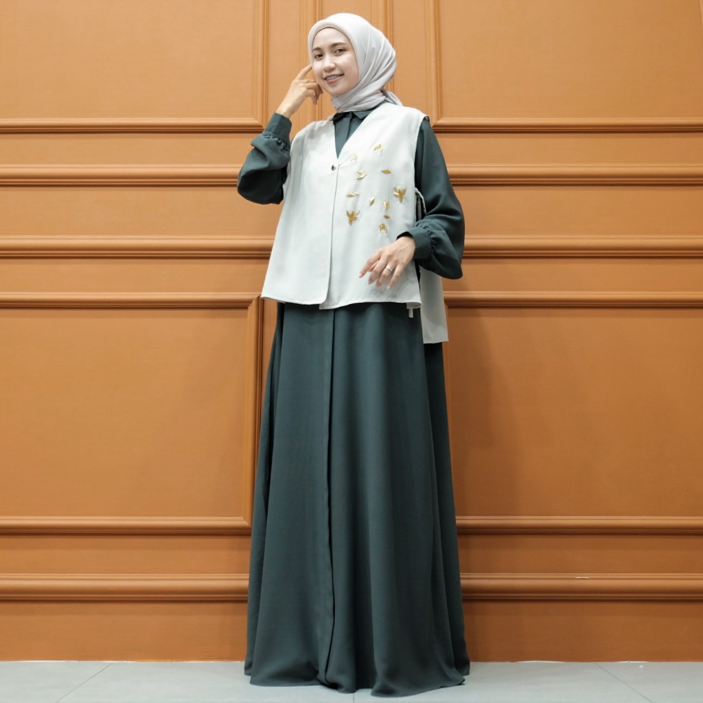 Aisyalina Id Salsabina Dress Series Tanpa Hijab Bahan Haniya Mix Roma Dress Gamis Wanita Vest Style 