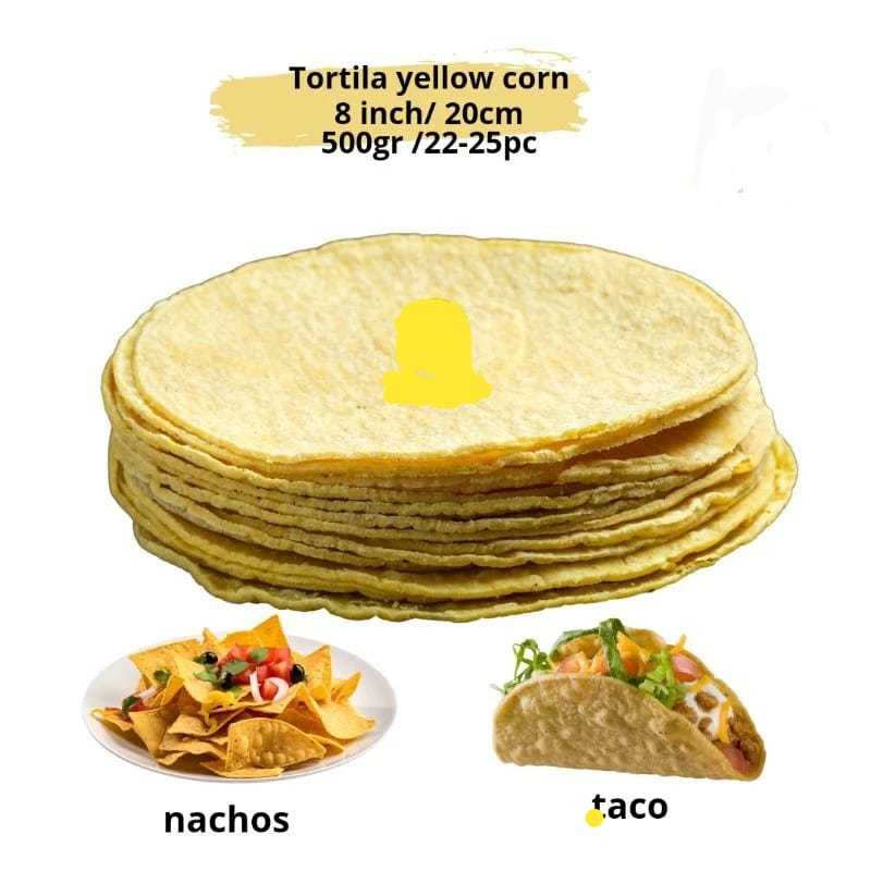 

Tortilla Yellow Corn 500gr VEGAN Ukuran 15 Cm Isi 25-27 Pc (Kulit Nachos)