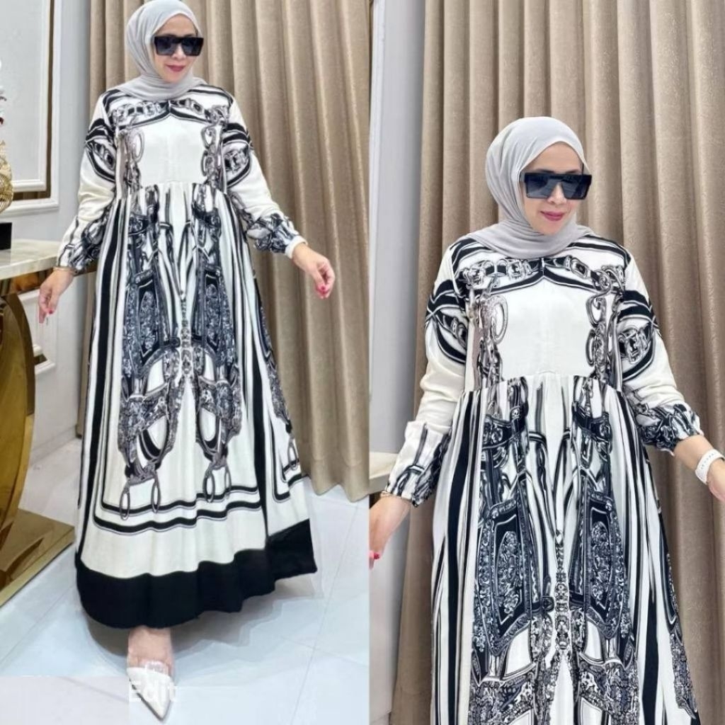Gamis midi dress bahan rayyon||midi gamis cewek elegan||dress rayyon MIDI motif bunga