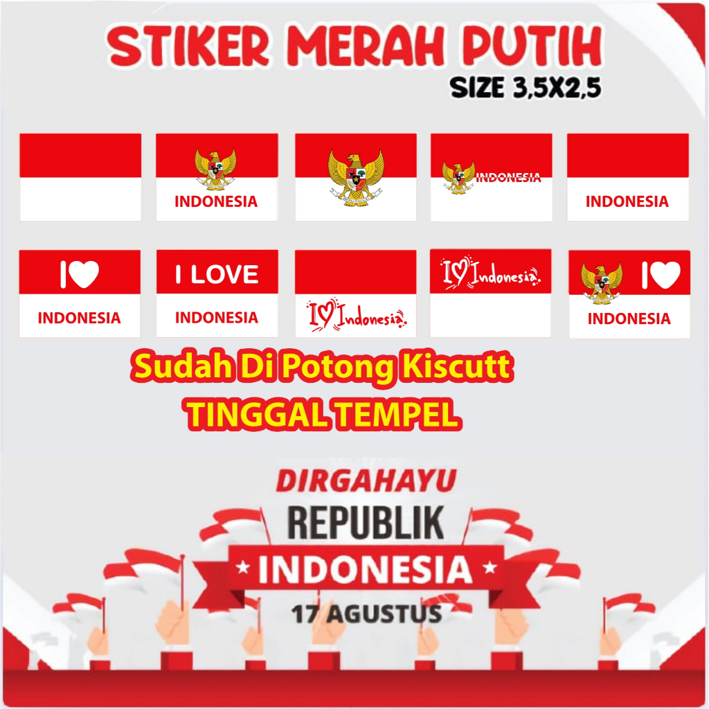

Sticker Pipi Merah Putih Dirgahayu HUT RI ukuran 3.5 x 2.5 cm isi 100 pcs