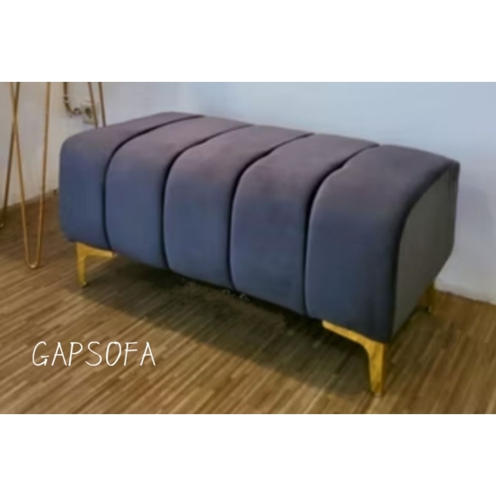 Sofa Tanpa Sandaran / Sofa Bench Salur / Sofa Kaki Besi Gold