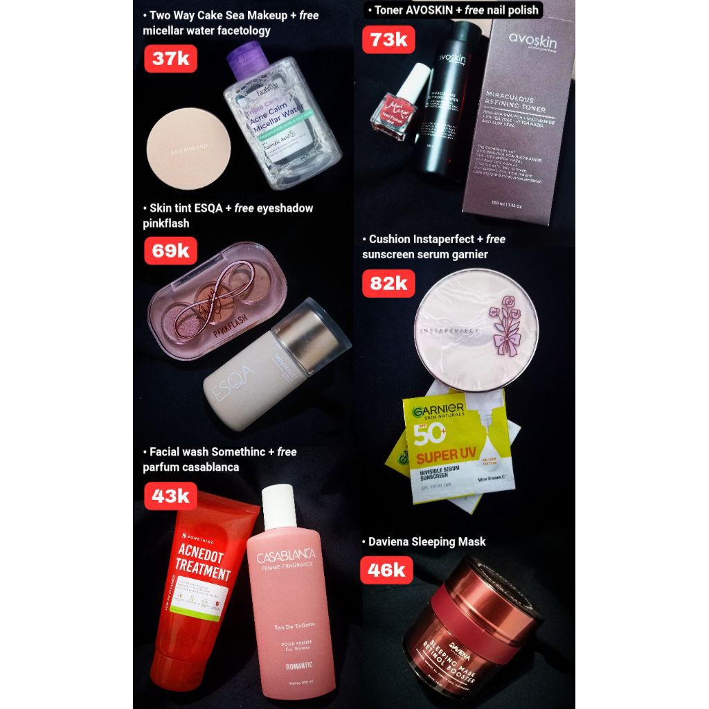 PRELOVED SKINCARE (skintint esqa, toner avoskin, sea make up, facetology, daviena, + free bonus)