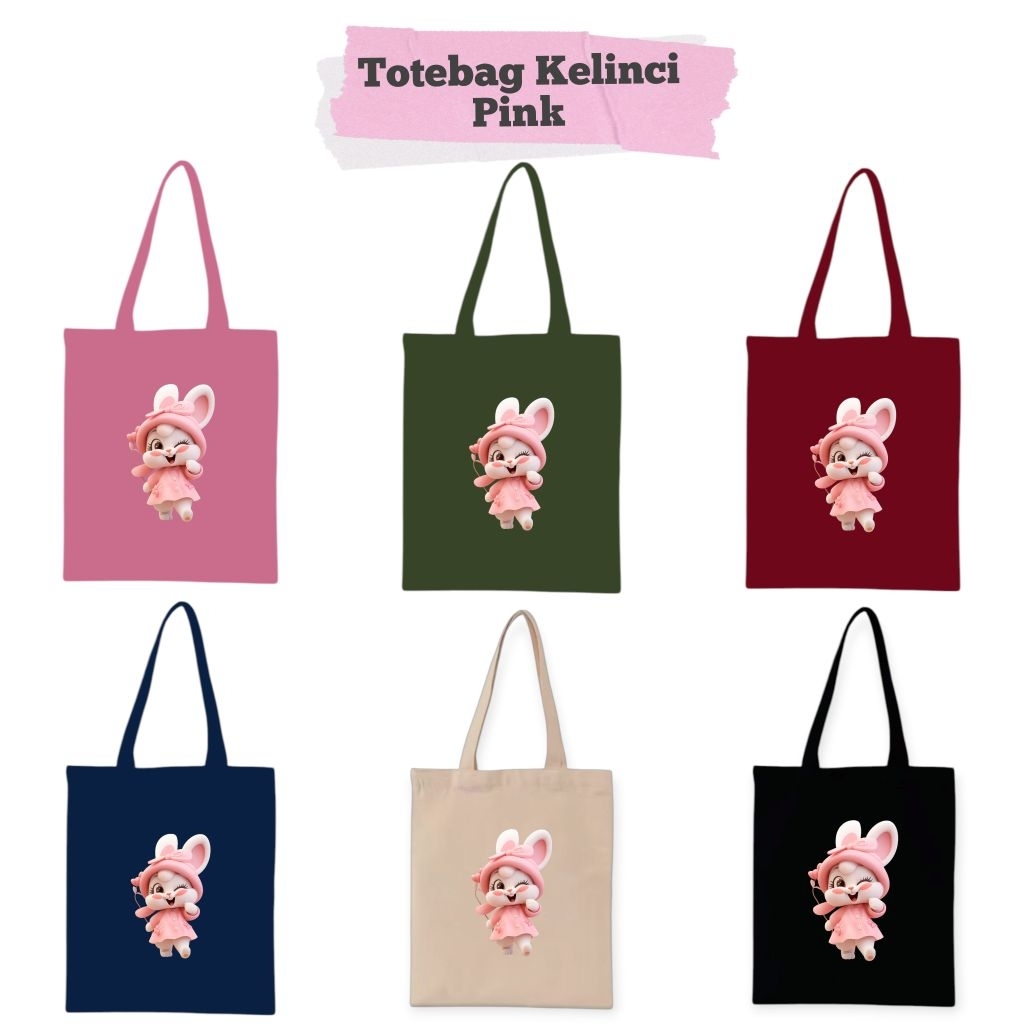Tas Totebag Kelinci Pink, Tas Wanita, Tas Sekolah.