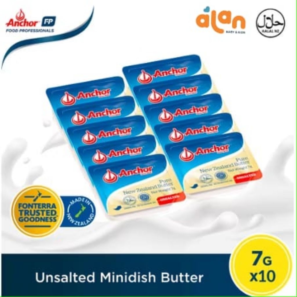 

Alan Baby Kids - Anchor Unsalted Butter Mini Portion 10 mini cups 7g Unsalted Butter MPASI Anak Bayi HALAL