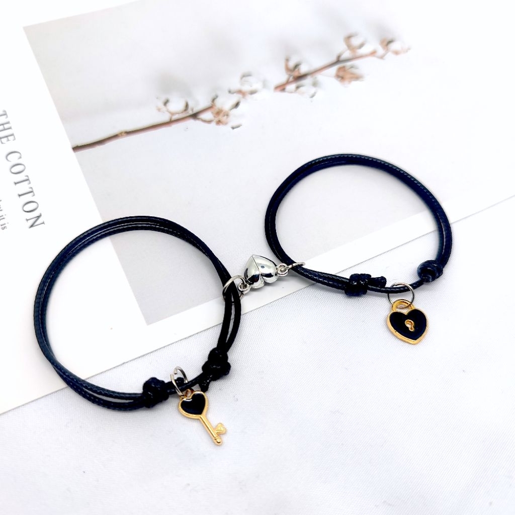 LAND ID [ISI 2PCS] Sepasang Gelang Couple Gembok Dan Kunci Hati Gelang Pasangan Couple