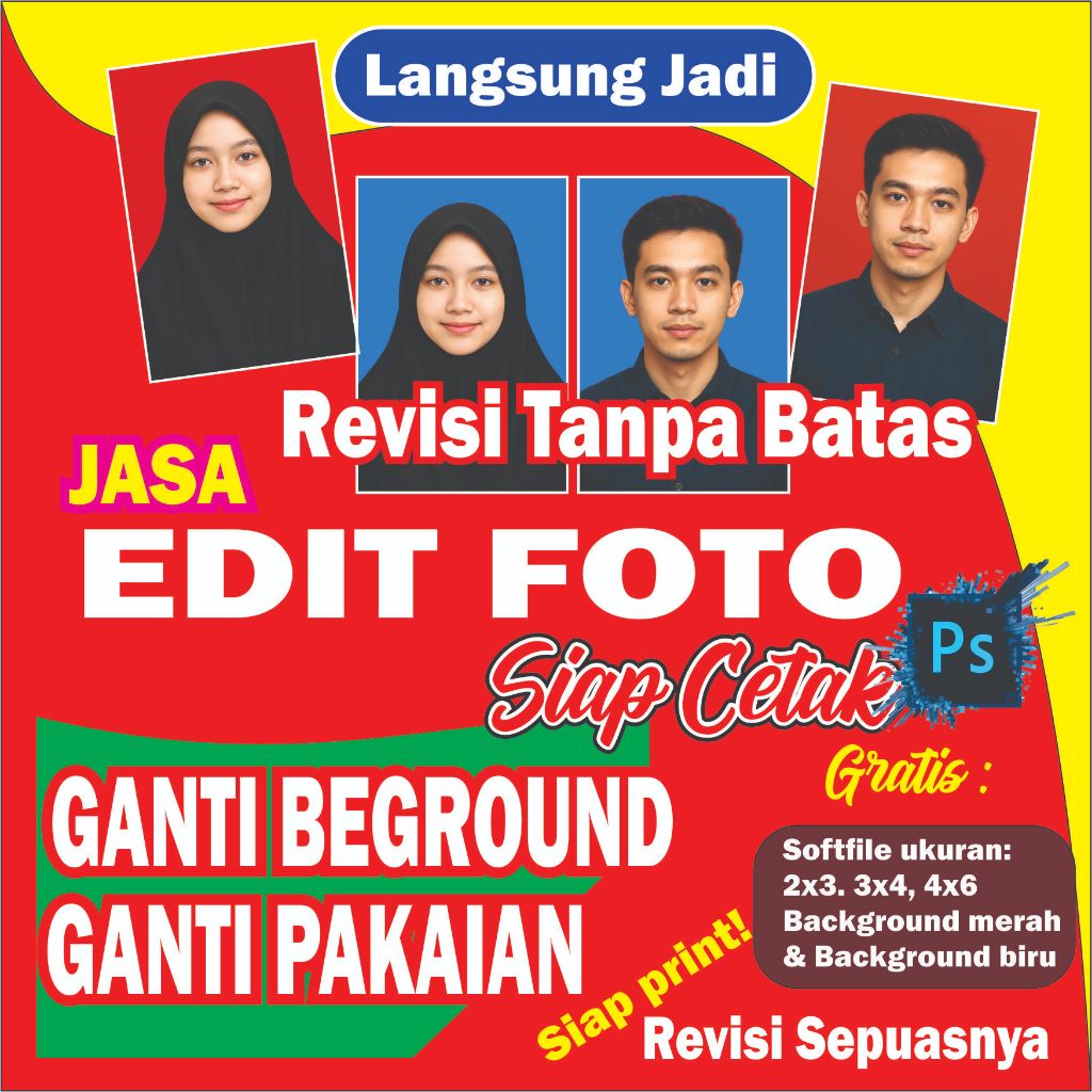 Edit Pas Foto, Jas, Background Merah Biru PROFESSIONAL REVISI TANPA BATAS
