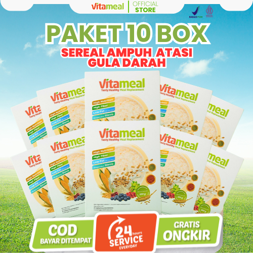 

Vitameal Paket 10 Box Sereal Multigrain Penurun Gula Darah Alami Kontrol Gula Tanpa Efek Samping Garansi Uang Kembali BPOM Cereal Susu Granola Meal Replacement Mealreplacement Official Store VITAMIEAL SUPERFOOD