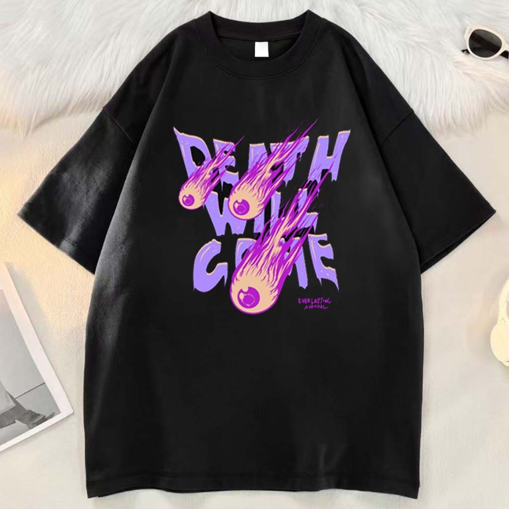 Kaus kasual longgar motif huruf desain bola api gaya Harajuku | Kaos Pria Premium Tebal |baju t shir