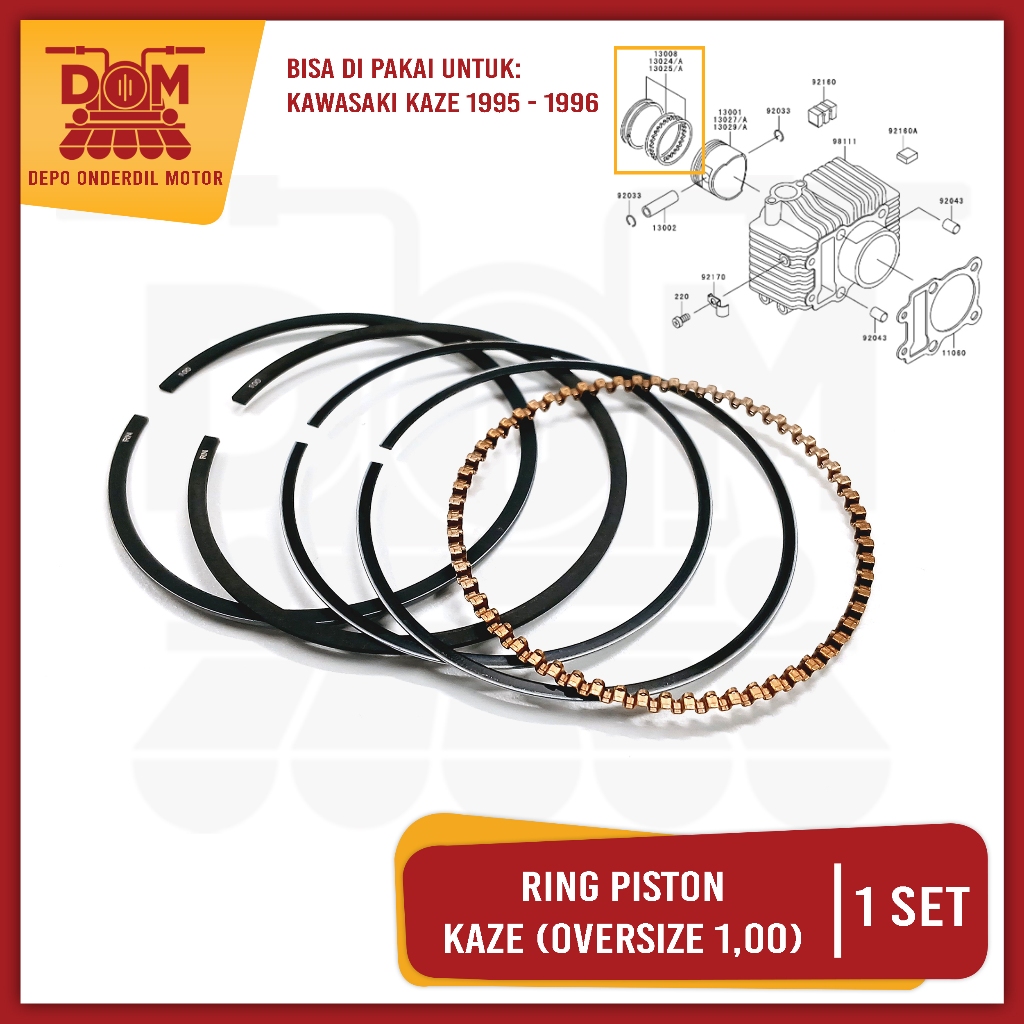 Ring Piston Set Kaze Oversize 0,100 (PSP) Piston Ring Kit Seker Seher OS 100mm KAWASAKI Kaze