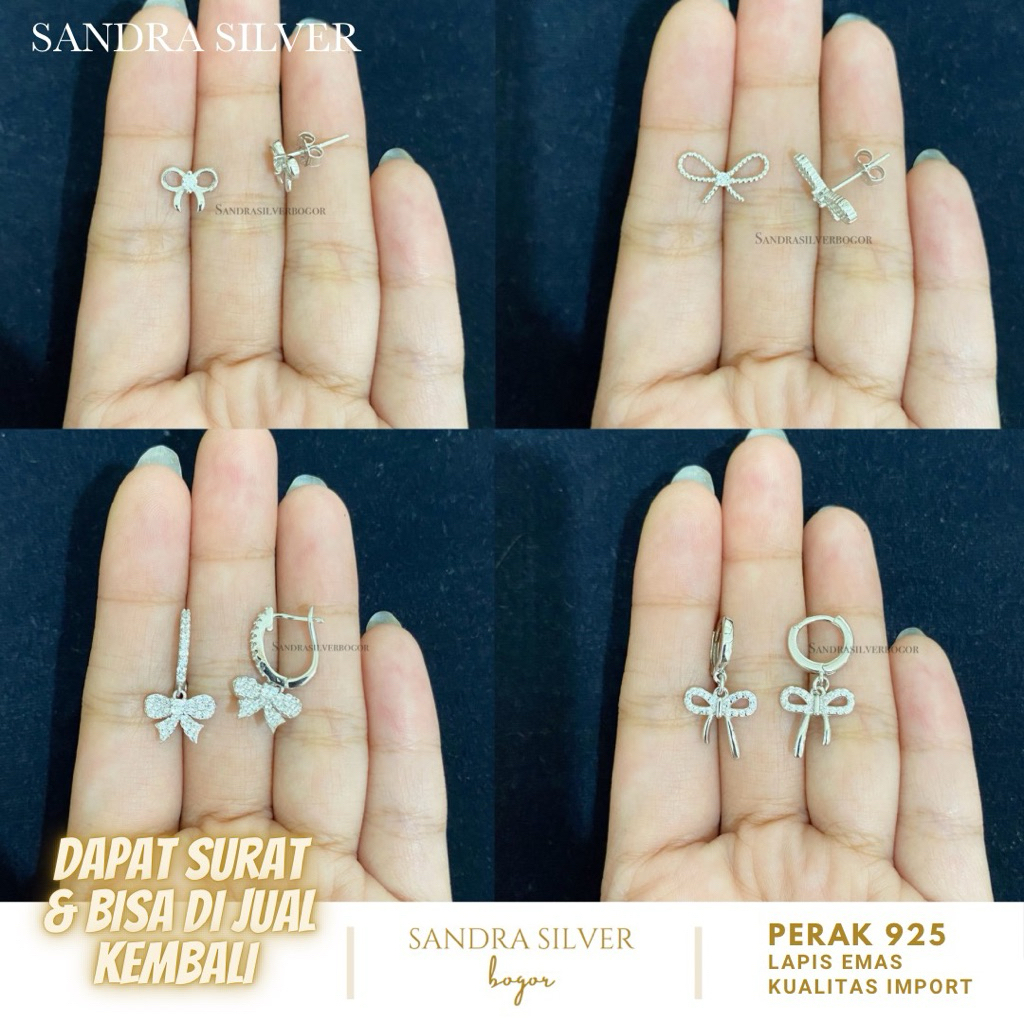 Giwang Pita Perak 925 lapis emas putih - Anting Pita