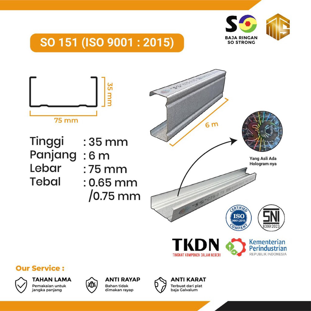 [BAJA RINGAN C75 "SO"] Baja Ringan Termurah/Kanal C/ Baja Ringan C75/ Baja Ringan Promo/Baja Ringan 