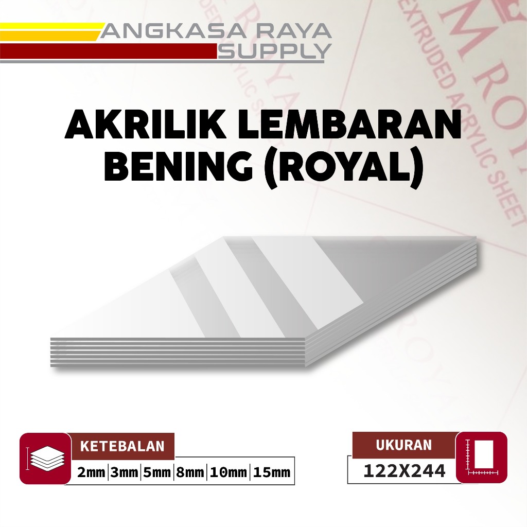 

Akrilik Bening Royal 122x244 ketebalan 15mm/Acrylic Sheet Clear
