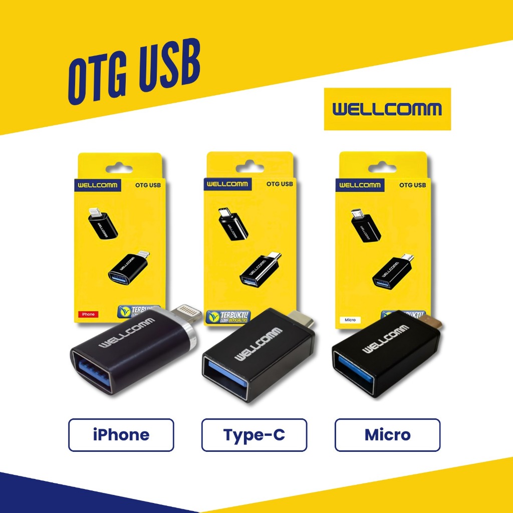 OTG USB WELLCOMM iPhone, Type-C dan Micro Support iPhone Smartphone Android