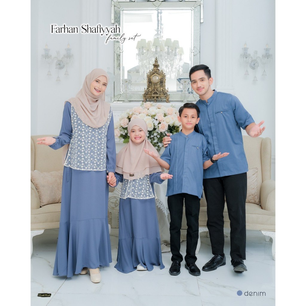 RISKIRICH Farhan Shafiyyah Denim Baju Sarimbit Keluarga Lebaran 2025