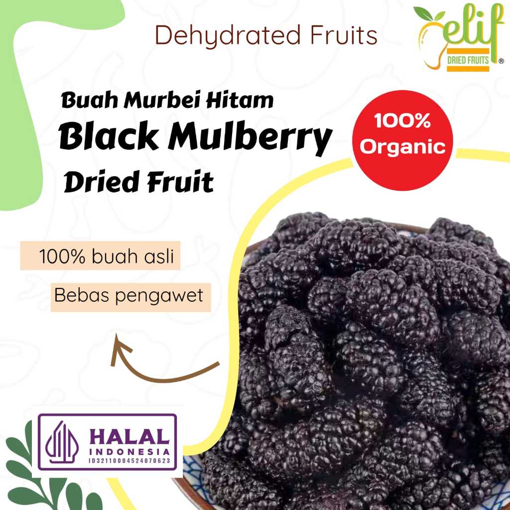 

ELIF FRUITS Dried Wild Black Mulberry / Chinese Black Mulberries Fruit Tea