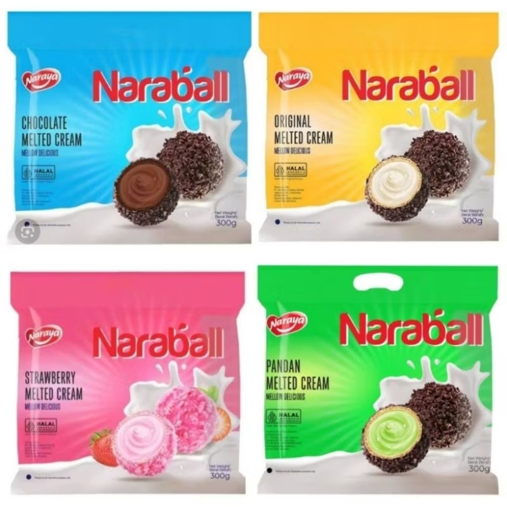 

NARAYA NARABALL BESAR 300GR MELTED CREAM CHOCOLATE STRAWBERRY ORIGINAL PANDAN