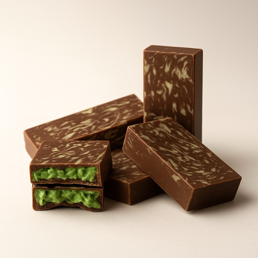 

Coklat DUCHA Matcha Lumer, coklat ala-ala dubai isian matcah. 1box isi 18pcs